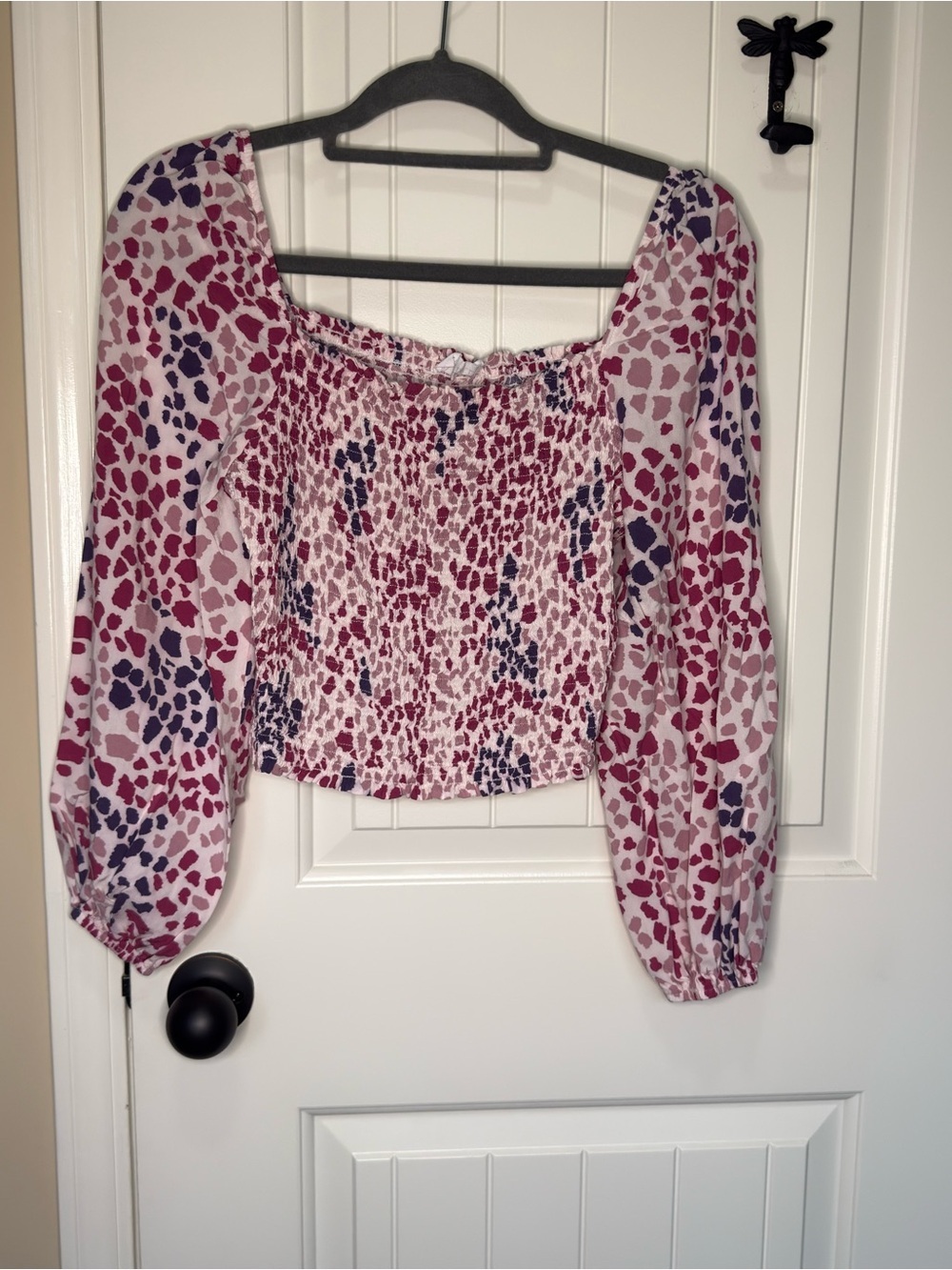 Emily Wonder Smocked Off-Shoulder Crop Top in Pink Multi